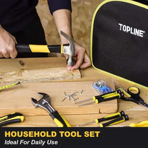 Vista 5 de TOPLINE Kit de herramientas básicas para el hogar de 208 piezas con bolsa redonda de fácil transporte, herramientas manuales para el hogar, juego