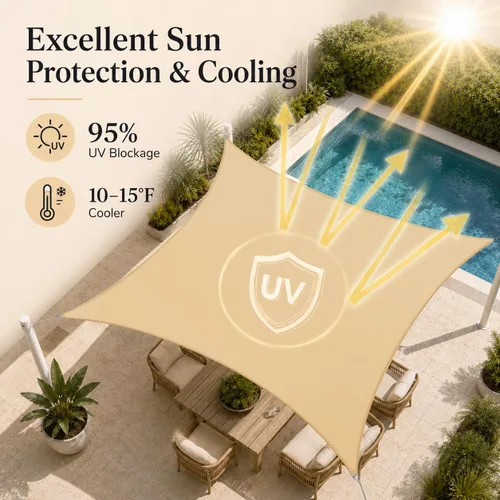 Vista 2 de ColourTree TAPS9.5 - Toldo cuadrado impermeable, parasol de tela con 95% de bloqueo de rayos UV y resistente al agua, para patio, jardín o cochera