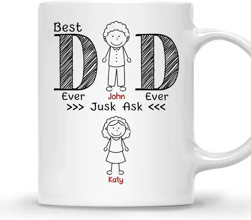 Vista 20 de Gossby Taza personalizada de café para papá, el mejor papá (2 niños en el hombro de papá), regalo personalizado de 11 onzas y 15 onzas para papá, 2