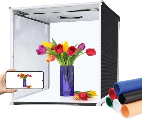 Vista 10 de Caja de luz de estudio fotográfico mini de Puluz, kit de tienda de fotos portátil, carpa plegable para fotografía con CRI >95, 104 luces LED y 6