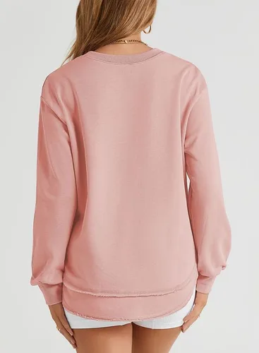 Vista 3 de SHEWIN Sudadera de gran tamaño para mujer, casual, de otoño, manga larga, cuello redondo, sin botones