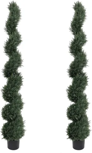 Vista 18 de THE BLOOM TIMES Juego de 2 árboles topiarios artificiales en espiral de 3 pies para exteriores, plantas de boj falsas de 36" para exteriores - Árbol