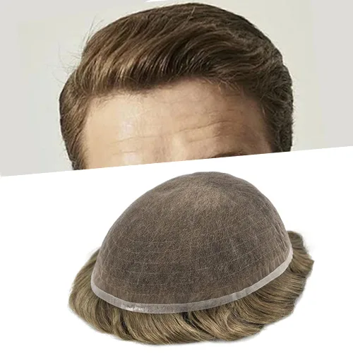 Vista 76 de Toupee para hombres Piezas de cabello humano real, encaje francés completo para hombres, pieza de cabello, nudos blanqueados, línea capilar natural