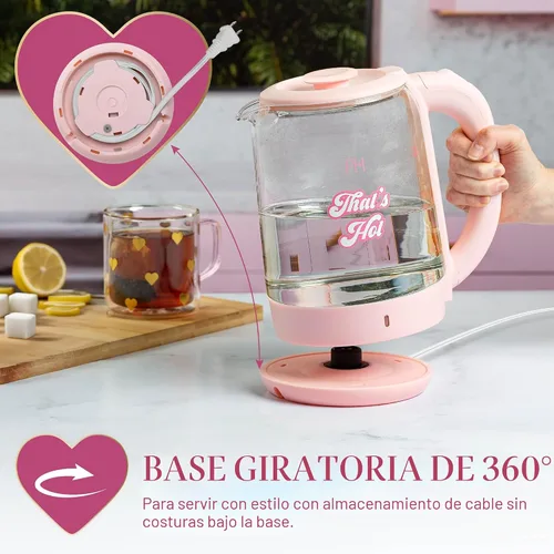 Vista 5 de Paris Hilton Hervidor eléctrico, ebullición rápida con apagado automático, indicador LED, base de 360°, almacenamiento de cables, 1.8 litros