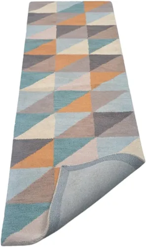 Vista 6 de Rugsotic Carpets Alfombras de lana copetuda a mano ecológicas – 2 pies 6 x 6 pies, forma de pasillo, multicolor, diseño geométrico moderno
