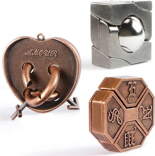 Vista 11 de MHY Rompecabezas Mentales de Metal Jumbo para Adultos - Paquete de 4 Juegos Mentales 3D Desafiantes con Estuche Portátil Juguetes de Lógica