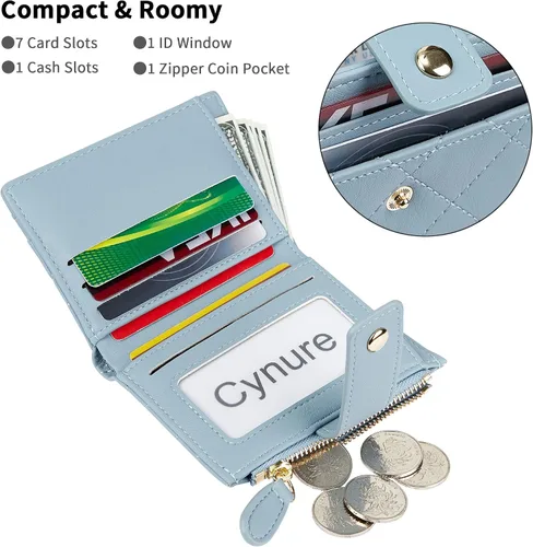 Vista 60 de Cartera de cuero para mujer, pequeña, compacta, plegable, con bolsillo para monedas con cremallera