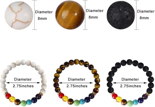 Vista 3 de ONESING 2-12 Pcs Chakra Bracelets for Women Lava Rock 7 Chakras Crystals and Healing Stones Bracelets 8mm Crystal Bracelets Yoga Beaded Bracelets