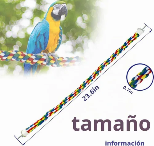 Vista 6 de Percha de cuerda colorida de 23,6 pulgadas para pájaro Bungee escalada Swing Loro
