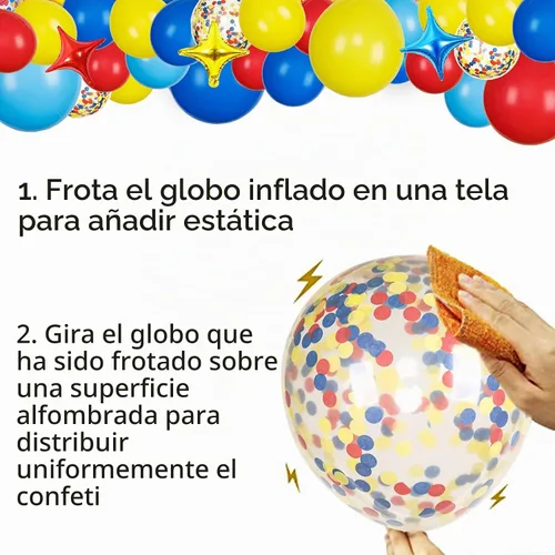 Vista 7 de JOYYPOP Kit de arco de globos de carnaval con 123 globos de confeti de látex de arcoíris rojo, azul, amarillo, para decoraciones de fiesta
