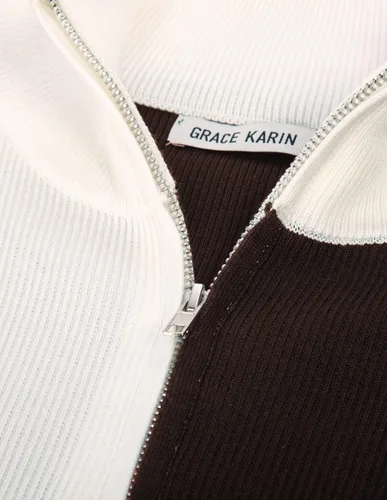 Vista 5 de GRACE KARIN Mens Chic Stand Collar Zip Sweaters Lightweight Thermal Turtlenecks Pullover Green