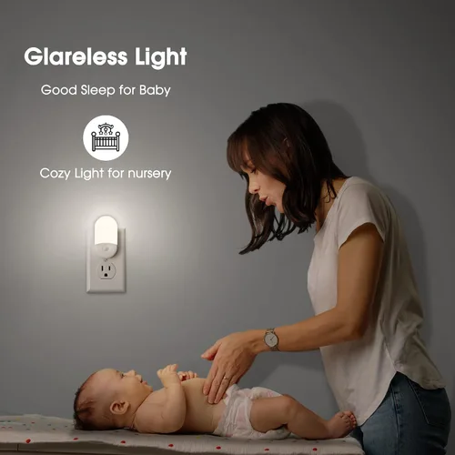 Vista 3 de LOHAS - Luz nocturna enchufable para niños, luz nocturna del atardecer al amanecer, brillo ajustable 30/60 lm, luz blanca diurna 5000 K, para baño