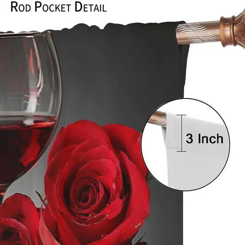 Vista 4 de Cortinas opacas con diseño floral de rosas para cocina, retro, rústicas, románticas, con bolsillo para barra, cortinas opacas para dormitorio, sala