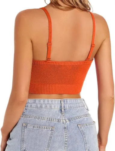 Vista 3 de Camiseta corta para mujer, bonita camiseta sin mangas con cuello halter, acanalado, sexy, corsé para adolescentes y niñas