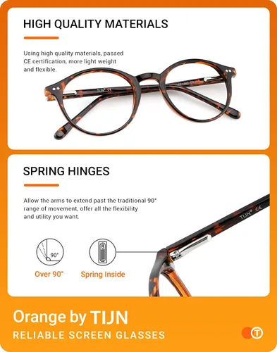 Vista 6 de TIJN Gafas de bloqueo de luz azul para hombres y mujeres, gafas de montura redonda gruesa vintage