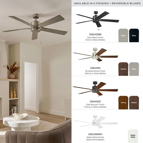 Vista 10 de Kichler Lucian II 60 - Ventilador de techo moderno para interiores con motor de CA, control de cadena de tracción y diseño contemporáneo en negro