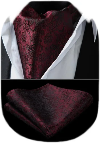 Vista 17 de HISDERN Corbatas Ascot para hombre, set de corbata y pañuelo de bolsillo Paisley con estampado floral clásico, corbata autoajustable para hombre