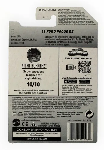 Vista 2 de Hot Wheels 2016 Night Burnerz Forza Motorsport '16 Ford Focus RS 90/250, Azul