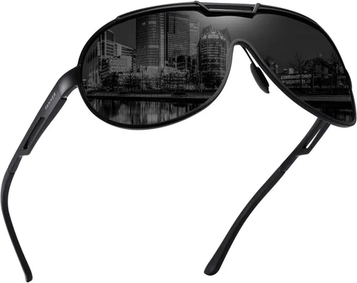 Vista 2 de TEAPLMTT Gafas de sol polarizadas estilo aviador retro para hombre, montura metálica Al-mg ultraligeras Negro/Gris