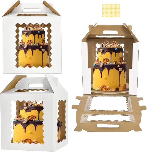 Vista 12 de XININSUN Cajas para pasteles altas de 10 pulgadas con ventanas, 10x10x12 Transportador de pasteles alto, Caja para pasteles escalonados, Caja