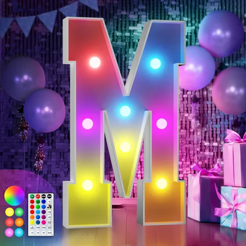 Vista 46 de Imprsv Letras coloridas de marquesina de 3 pies y letras grandes iluminadas RGB con control remoto, decoraciones de fiesta de cumpleaños Carta