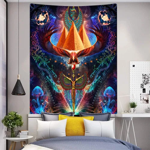 Vista 5 de Aidatain Tapiz de reina egipcia Isis grande de 60 x 80 pulgadas, pirámide de faraón, universo psicodélico, tapiz estético de franela para colgar