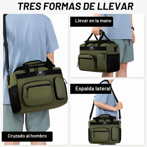 Vista 5 de MIER - Lonchera grande de 18 litros para hombres y mujeres, con aislamiento para 30 latas, color verde militar