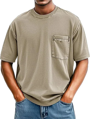 Vista 7 de Men's Summer Vintage Tops Casual Stylish Short Sleeve Crewneck T Shirts Lightweight Basic Tee Shirts with Pocket