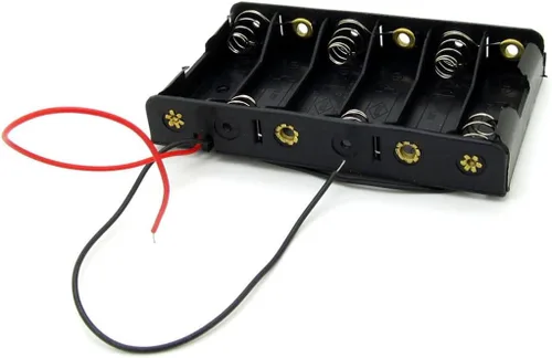 Vista 4 de Caja organizadora de 6 pilas AA 9V con cable conector - Almacenamiento negro de plástico ABS