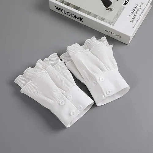 Vista 5 de Elegtiskas Puños de muñeca desmontables, camisa desmontable con cuerno, puños falsos para mujeres y niñas, Blanco