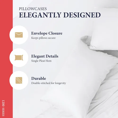 Vista 4 de Juego de 4 fundas de almohada 100% de algodón egipcio, tamaño estándar/Queen, lujosas fundas de almohada de 1200 hilos color blanco satinado, fundas