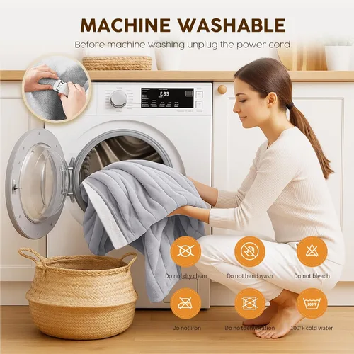 Vista 17 de Manta eléctrica térmica HYLEORY de 50"x60" de forro polar suave y franela con 5 niveles de calefacción y temporizador de 3 horas con apagado