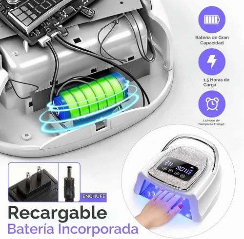 Vista 4 de COSCELIA Lámpara de uñas U V, inalámbrica, recargable, luz UV para uñas de gel, sensor automático profesional, 3 temporizadores, secado rápido