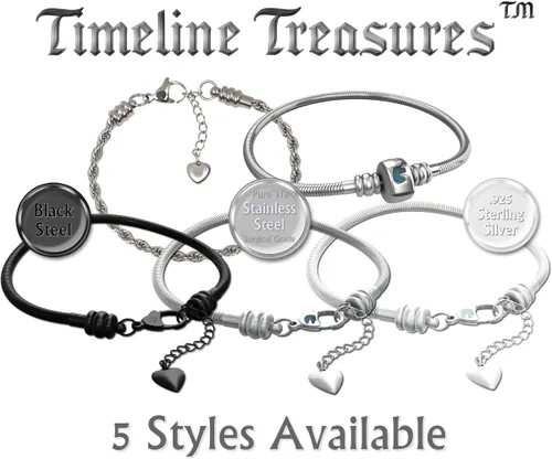 Vista 8 de Timeline Treasures - Pulsera de cuentas europeas para mujeres y niñas, cadena de serpiente de acero inoxidable, extensor