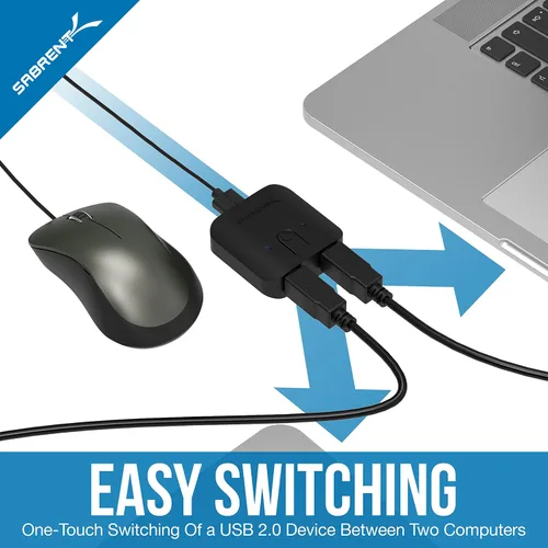 Vista 4 de SABRENT Interruptor de uso compartido USB 2.0 para múltiples computadoras y periféricos Indicadores de dispositivo LED (USB-SW20) Negro