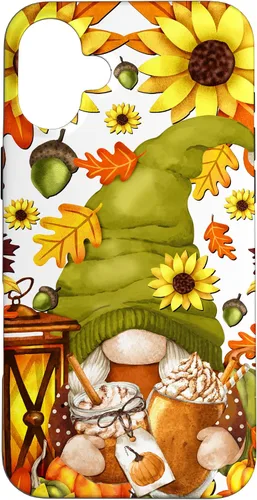 Vista 21 de iPhone 15 Hello Fall Gnomo para mujer, diseño de hojas de otoño, diseño de calabaza