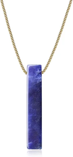 Vista 5 de COAI Collar de cristal para hombres y mujeres, colgante de barra simple, sodalita/ojo de tigre/obsidiana negra