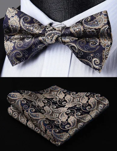 Vista 5 de HISDERN Bow Ties for Men Pre-tied Paisley Bow Ties Pocket Square Set Men's Bowtie Wedding Party