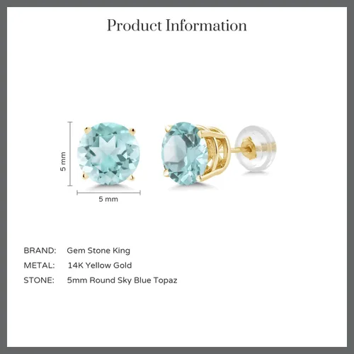 Vista 5 de Gem Stone King Aretes redondos de oro amarillo de 14 quilates con piedra natal de 0.197 in Aretes de oro para mujer