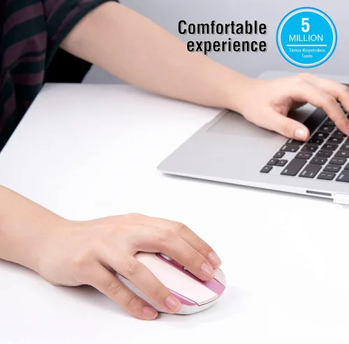 Vista 7 de RaceGT Mouse inalámbrico - 2.4G silencioso inalámbrico para laptop, escritorio, MacBook, PC - 6 botones, 3 DPI ajustables Rosa (USB-A)