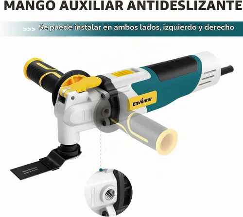 Vista 5 de Enventor Sierra multiherramienta, sierra oscilante eléctrica con 43 accesorios, mango auxiliar, máximo 22,000 OPM, 6 velocidades variables, ángulo