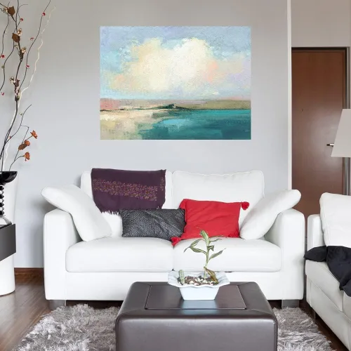 Vista 4 de Fine Art Canvas Decoración de pared de lienzo de cielo costero por la artista Julia Purinton para sala de estar, dormitorio, baño, cocina, oficina