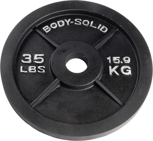 Vista 4 de Body-Solid Placa olímpica de hierro fundido de peso individual, pesas libres, placas de mancuernas, agujero estándar de 2 pulgadas para barra