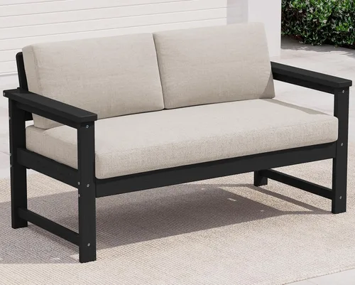 Vista 56 de SERWALL Juego de sofá de 2 piezas de sillón Adirondack acolchado de Marco negro/cojín gris