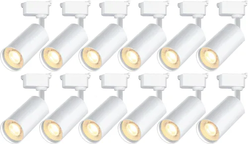 Vista 14 de Cabezales de iluminación de riel tipo H regulables blancos (sin rieles de riel), 6 piezas iluminadas 3000 K blanco cálido 20 W 2400 lm