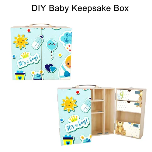Vista 4 de Vencer Caja de recuerdos de bebé, caja de recuerdos de madera para recién nacidos y organizador de memoria con etiqueta escrita a mano para baby
