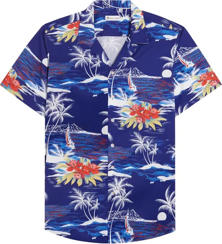 Vista 11 de Alimens & Gentle - Camisa de algodón estilo hawaiano para hombre, casual, de manga corta, ajuste regular 1609 rojo