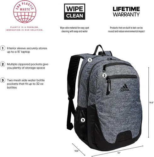 Vista 2 de adidas Mochila Foundation 6, Jersey Onix GrisNegro, talla única , Mochila Foundation 6