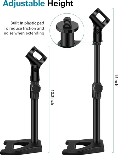 Vista 6 de InnoGear Soporte de micrófono de escritorio, mesa de escritorio con base ponderada, clip de micrófono de 3/8 a 5/8 pulgadas, altura ajustable