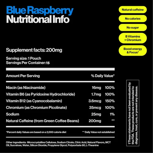 Vista 3 de Wip Bolsas energéticas, mezcla sin azúcar con 200 mg de cafeína natural, vitaminas B, minerales y L teanina para apoyo energético, preentrenamiento